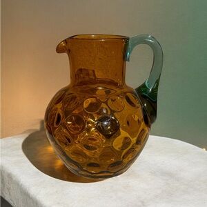 Georges Sand Portieux Vintage Amber and Teal Glass Pitcher